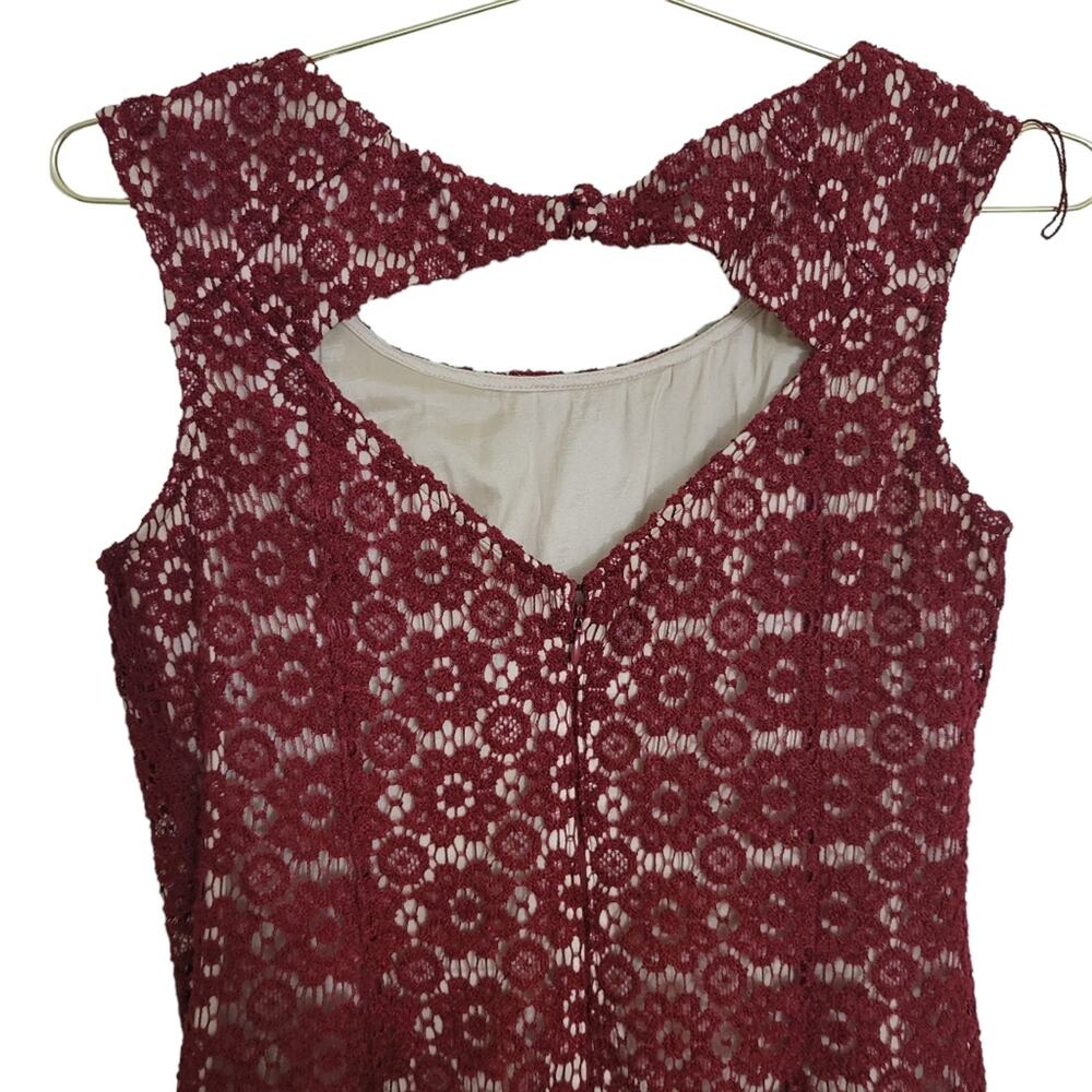 Adrianna Papell Dress Sz 4 Small S Burgundy Sleeveless Lace Overlay Fall Winter - Picture 5 of 7